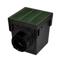 NDS 900GRKIT 9-inch square polypropylene catch basin kit with green square grate, two locking outlet adapters and plug