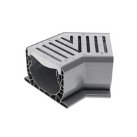 Close-up of the gray NDS NDS2301 45-degree 1/8 bend channel drain fitting on white background, showing profile and connection points for linear drainage systems.