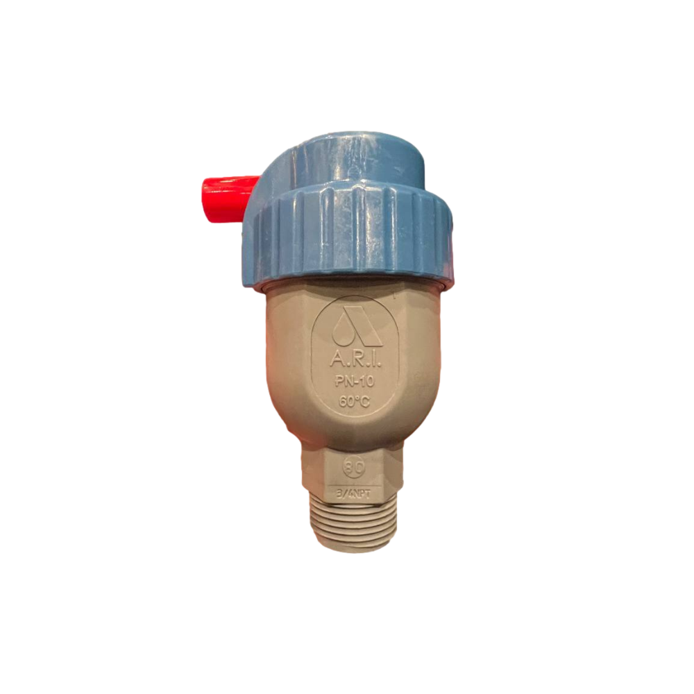 Netafim AV-COMBO-050 Mini 1/2 in Combination Air Vent, angled view displaying top float assembly and mounting thread for irrigation systems.