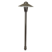 Unique Neutron 18-inch bronze path light with 7-inch shroud, frosted borosilicate lens, 18" riser — lamp not included.