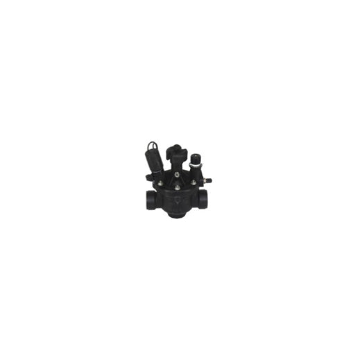 Front-angle view of Toro P-220 (P220-26-04) 1-inch in-line/angle glass-filled nylon irrigation valve with solenoid.