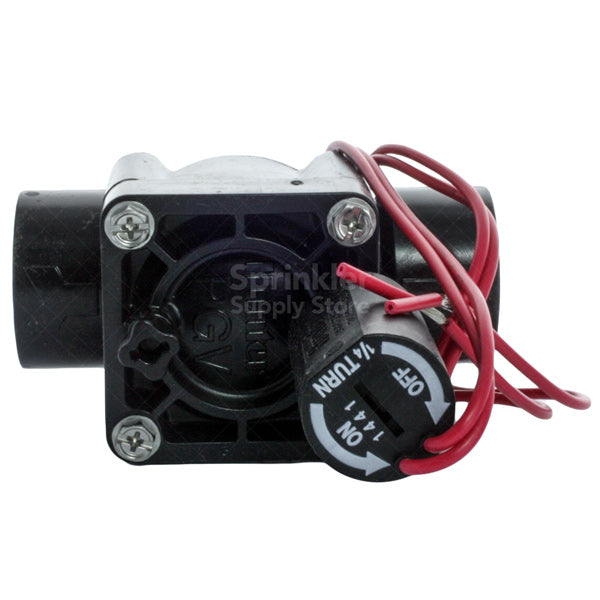 Angled view of Toro P220-27-06 globe/angle valve showing body shape, inlet/outlet FNPT threads, and robust construction for high-pressure irrigation.