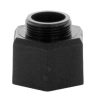 Rain Bird PA8S plastic shrub adapter, front view showing fine top threads and 1/2-inch female inlet connection for risers.