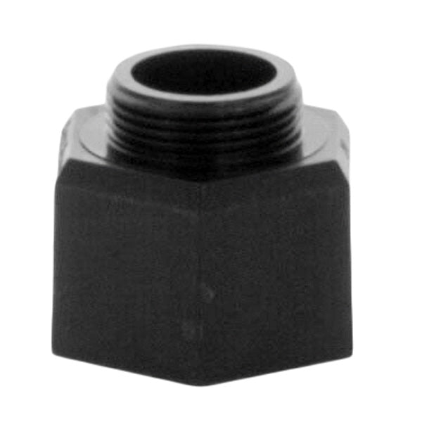 Rain Bird PA8S plastic shrub adapter, front view showing fine top threads and 1/2-inch female inlet connection for risers.