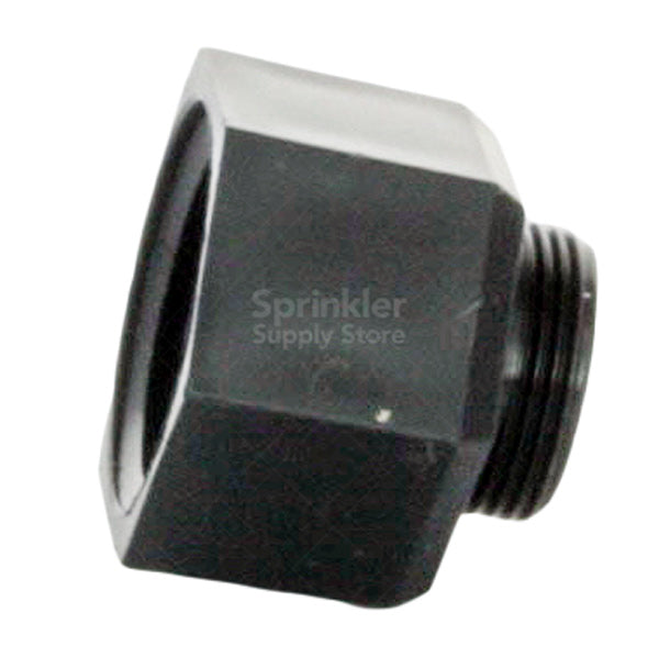 Side view of Rain Bird PA8S shrub adapter highlighting durable thermoplastic body and fine nozzle threads for secure fit.