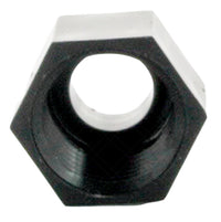 Rain Bird PA8S plastic shrub adapter installed on riser with nozzle removed, showing female inlet and thread detail.