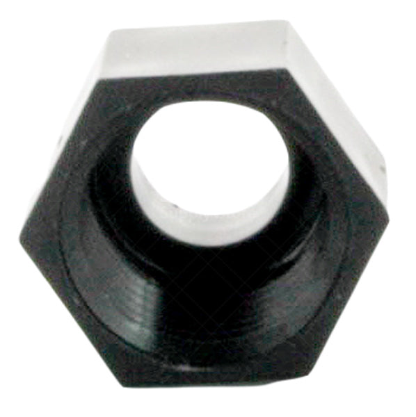Rain Bird PA8S plastic shrub adapter installed on riser with nozzle removed, showing female inlet and thread detail.