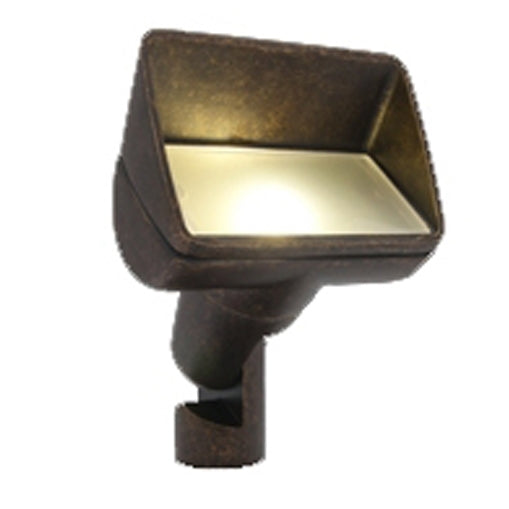FX PB1 LED up light in bronze metallic finish showing the 1-LED board and included Super Slot Spike for 12V landscape use.
