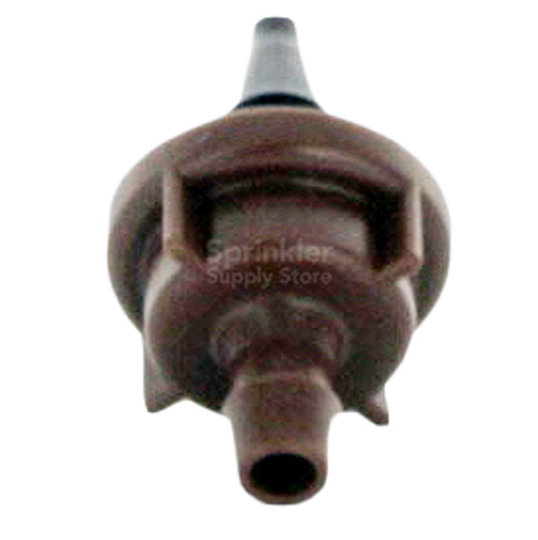 Top-down view of PC12 module showing outlet port and color-coded body for easy flow-rate identification in irrigation layouts.