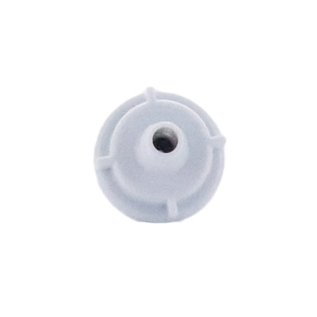 Side profile of the Rain Bird PC18 pressure-compensating module showing compact, UV-resistant plastic construction and flow identification.