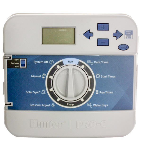 Open view of Hunter Pro-C PC-400i interior showing wiring terminals and the modular expansion slot for PCM modules.