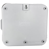 Hunter Pro-C PC-400i mounted on wall inside cabinet; compact 9 x 10 x 4.5 inch indoor enclosure with accessible wiring and transformer cord.
