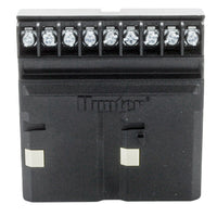 Hunter PCM-900 9-station module installed next to a Pro-C controller showing plug-in location and Power Lock connector engagement details.