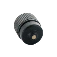 Side-angle view of Rain Bird PCT05 bubbler highlighting the outlet, threaded inlet, and UV-resistant plastic body for outdoor irrigation use.