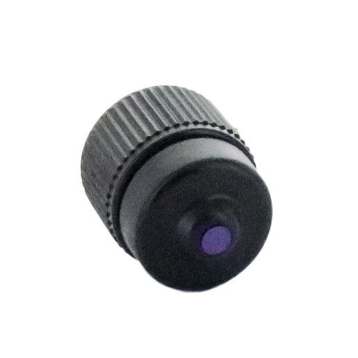 Top view of Rain Bird PCT07 bubbler highlighting the violet flow-identification cap and durable UV-resistant plastic body.