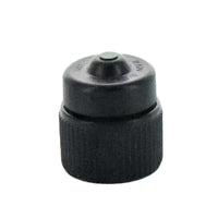 Front view of Rain Bird PCT10 green pressure-compensating threaded bubbler showing color-coded cap, outlet and 1/2 in FPT inlet for riser mounting.