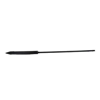 Rain Bird PolyFlex riser and 7-inch stake assembly on white background, full 12-inch riser shown, black UV-resistant HDPE.