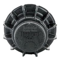 Side profile of Hunter PGJ-04 pop-up rotor with exposed nozzle turret and labeled nozzle positions demonstrating top-access adjustment.