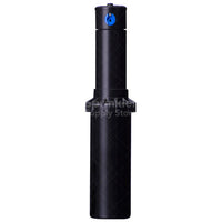 Front three-quarter view of Hunter PGP-ADJ 4 in pop-up rotor showing blue nozzle rack and top riser assembly for turf irrigation.