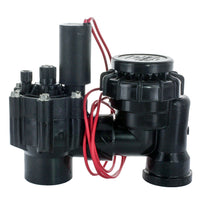 Hunter PGV101ASV 1-inch anti-siphon electric valve, three-quarter view showing flow control handle and female threaded inlet.