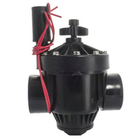 Front view of Hunter PGV-151 1-1/2 inch plastic irrigation valve showing bonnet, flow-control stem, and threaded NPT inlet connection.