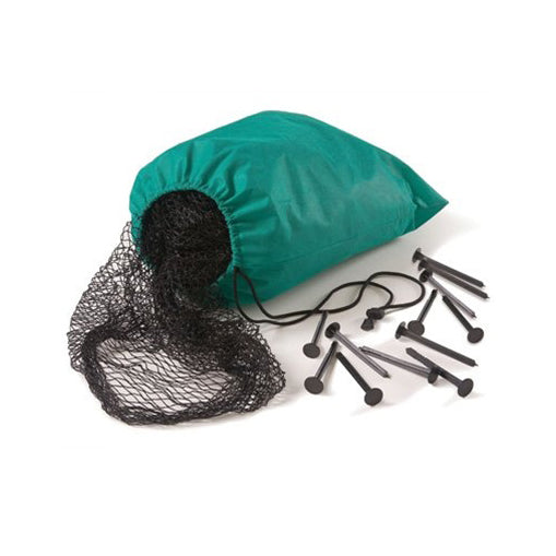 Atlantic Water Gardens PN2020 20' x 20' heavy-duty UV-resistant poly pond net folded and packed in a reusable storage bag with twelve net stakes.