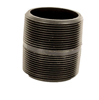 Front-facing image of 1/2" Schedule 80 PVC close-length nipple, clear view of external pipe threads and smooth molded body finish.