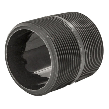 Close-up of male pipe threads on DURA 1-1/2" Sch 80 PVC close nipple, highlighting thread profile and molded surface finish for secure connections.