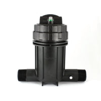 Rain Bird PRB-QKCHK-100 1-inch pressure-regulating basket filter with clear Quick-Check cap and stainless steel screen.