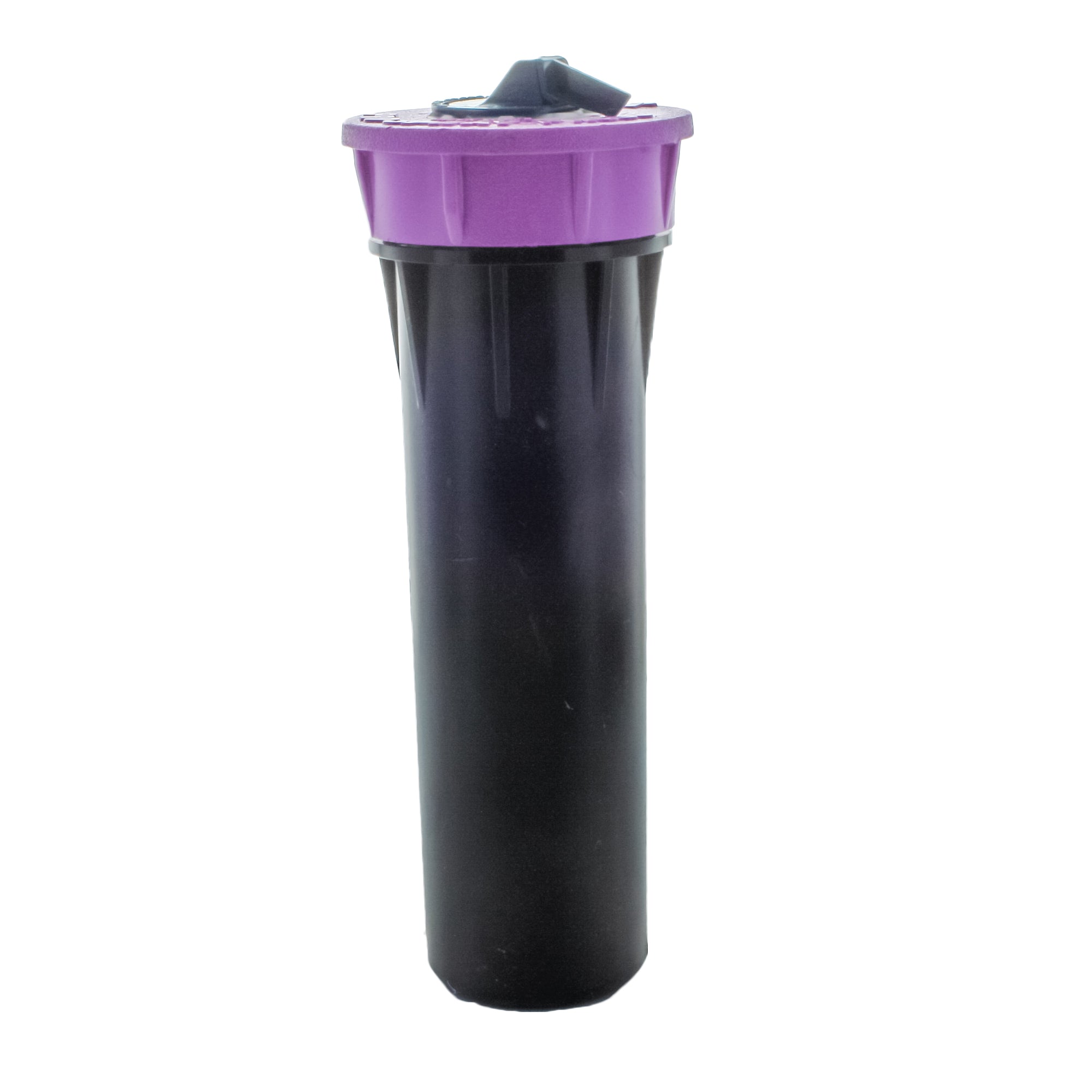 Front view of Hunter Pro-Spray PRS30 4" pop-up sprinkler body showing 30 PSI regulator, built-in check valve and purple reclaimed-water ID cap.