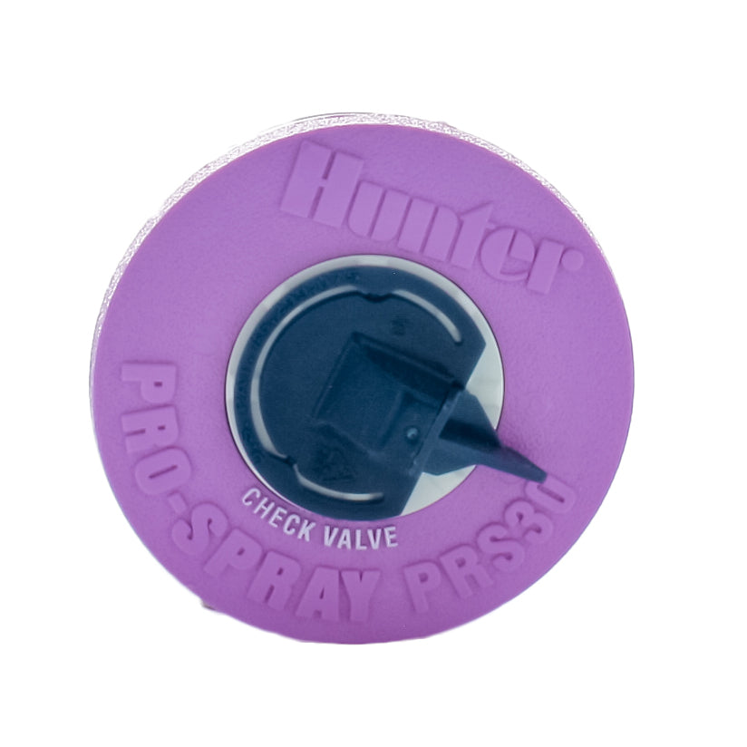 Side view of Hunter Pro-Spray PRS30 4" pop-up body highlighting the 1/2" female NPT inlet, exposed diameter and durable Pro-Spray construction.