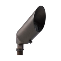 Antique brass Pro-Trade BUL1 up light with brass housing and MR16 LED option, showing tempered convex glass lens and weatherproof sealing for outdoor installation.