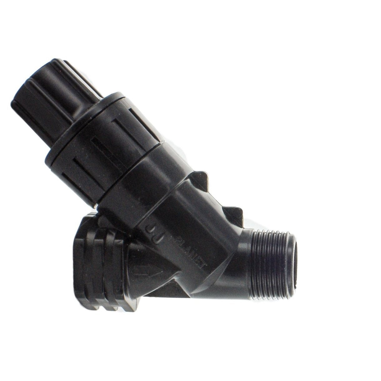 Front view of Netafim PRV075HF20V2K 3/4" high-flow pressure regulator showing threaded inlet and outlet and the built-in pressure indicator.