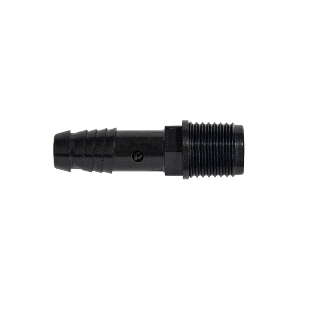 Pro-Trade PT-SPF-ADP50 acetal spiral barb adapter, 1/2 in. MIPT to 1/2 in. barb, showing threaded end and five spiral barbs