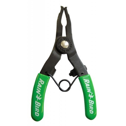 Rain Bird PTC-1 spray head pull-up tool with vinyl-coated handle and corrosion-resistant steel jaws, angled view.