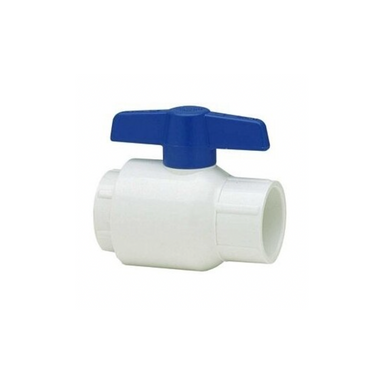 Front view of 1-inch Schedule 80 PVC ball valve (2622-010) showing full-bore body, socket connections and lever handle.