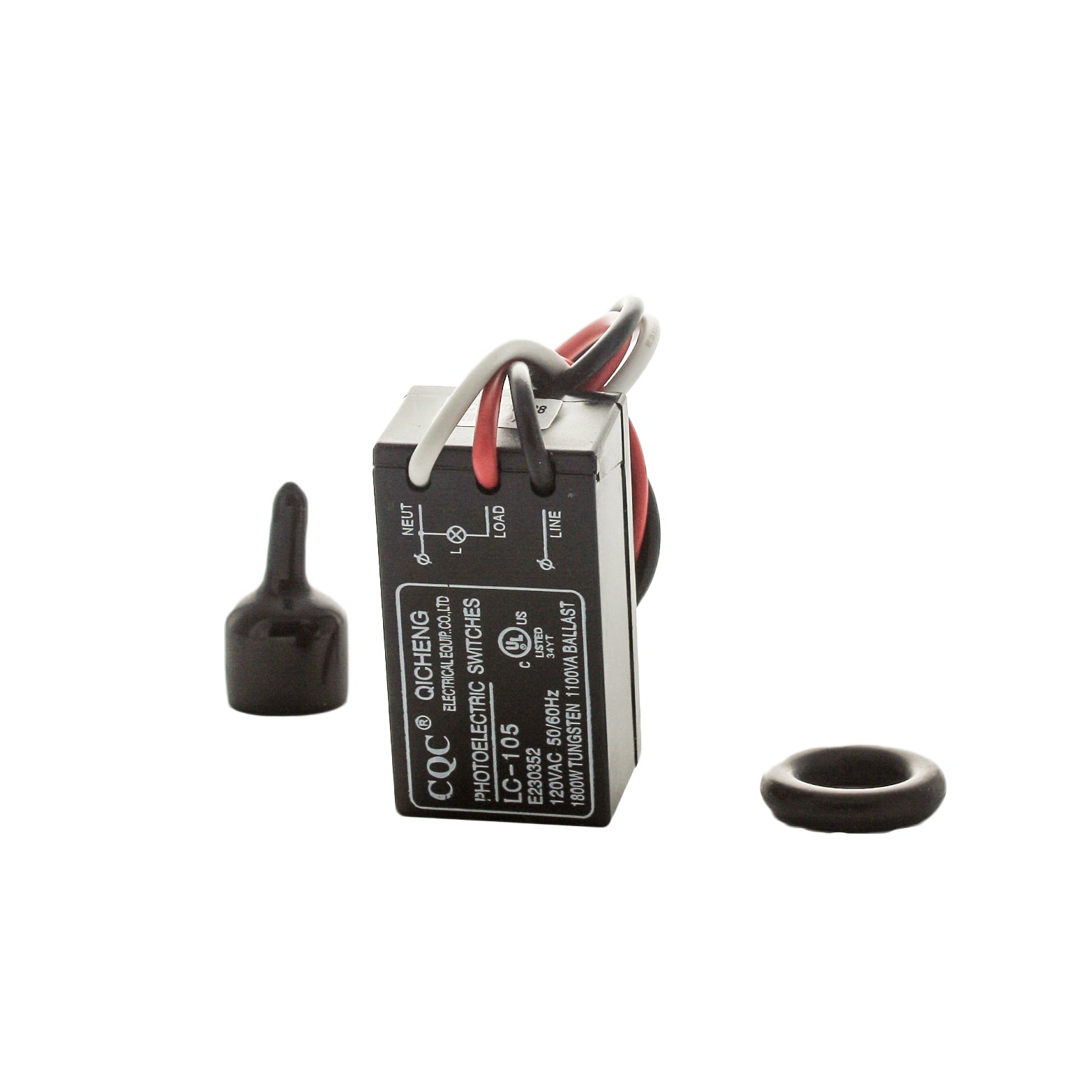 FX PX-PC PotenzaX black photocell displayed with connector and threaded body visible, illustrating plug-in installation with FX PotenzaX transformers.