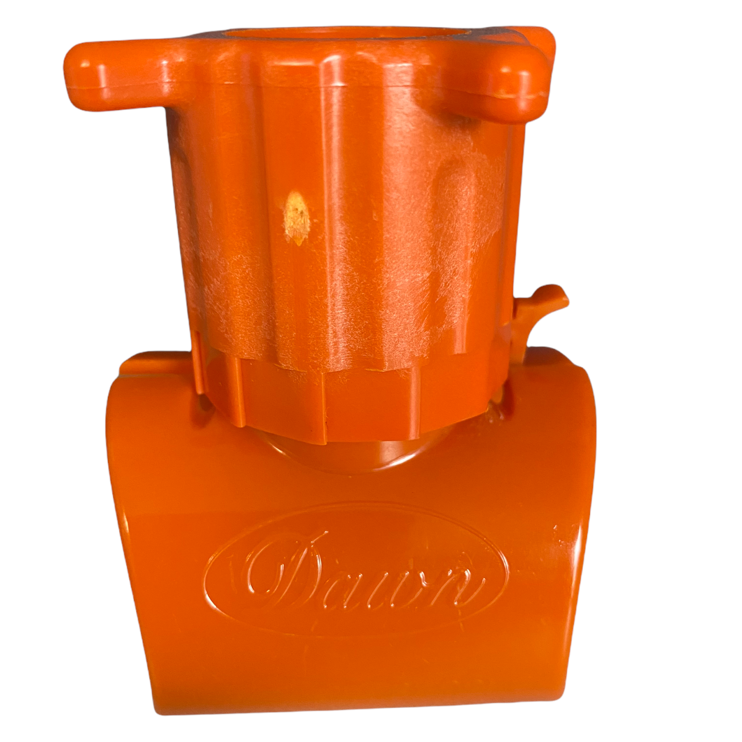 Front view of Dawn KwikTap KT012D tool‑less saddle tee for 1‑1/4" polyethylene tubing with 3/4" FPT outlet, showing top and outlet profile.