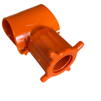 Close-up of the 3/4" female pipe thread (FPT) outlet on the Dawn KT012D KwikTap saddle, showing thread profile and seal area.