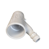 Side-angle image of the Dawn SY007 3/4-inch PVC KwikSlip Y fitting emphasizing the barb and spike joint design and white PVC finish.