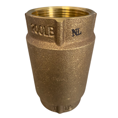 American Granby CVTNL1502BS 1.5-inch lead-free brass double-tap check valve, front view showing body and two threaded test taps.