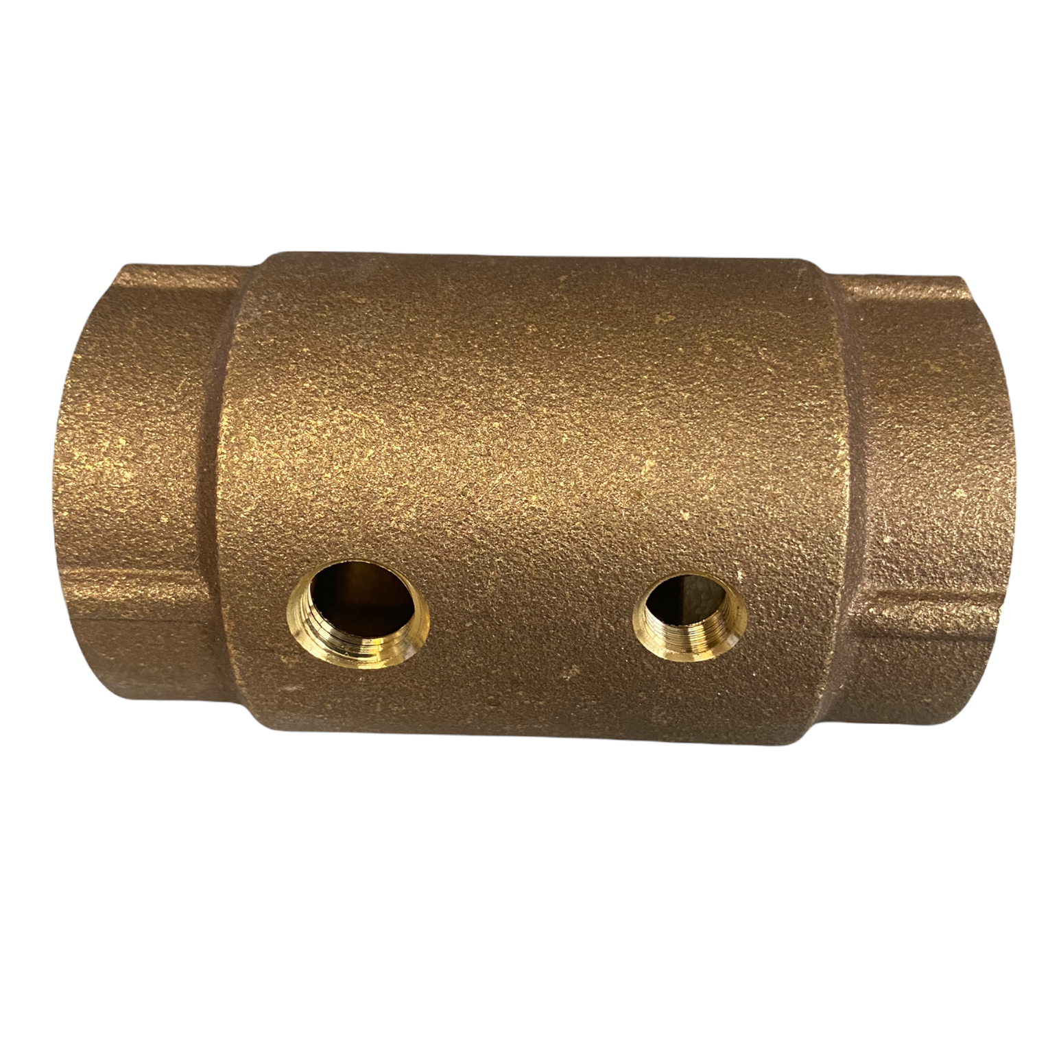 Close-up of CVTNL1502BS lead-free brass body and dual taps (1/8" and 1/4") for pressure testing and auxiliary connections.