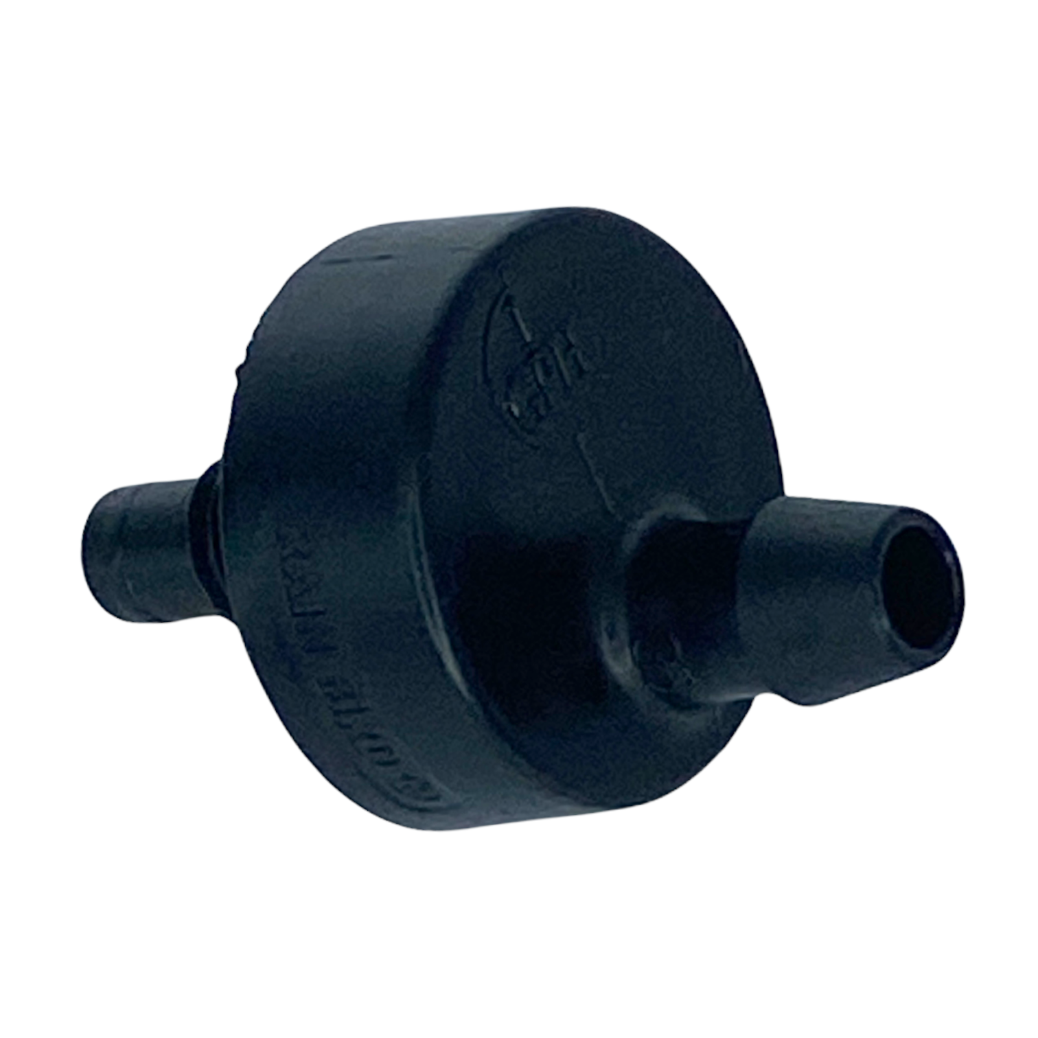 Side view of a black Xeri-Bug XB10PC1032 emitter highlighting compact, UV-resistant plastic housing and color-coding for 1.0 GPH flow rate.
