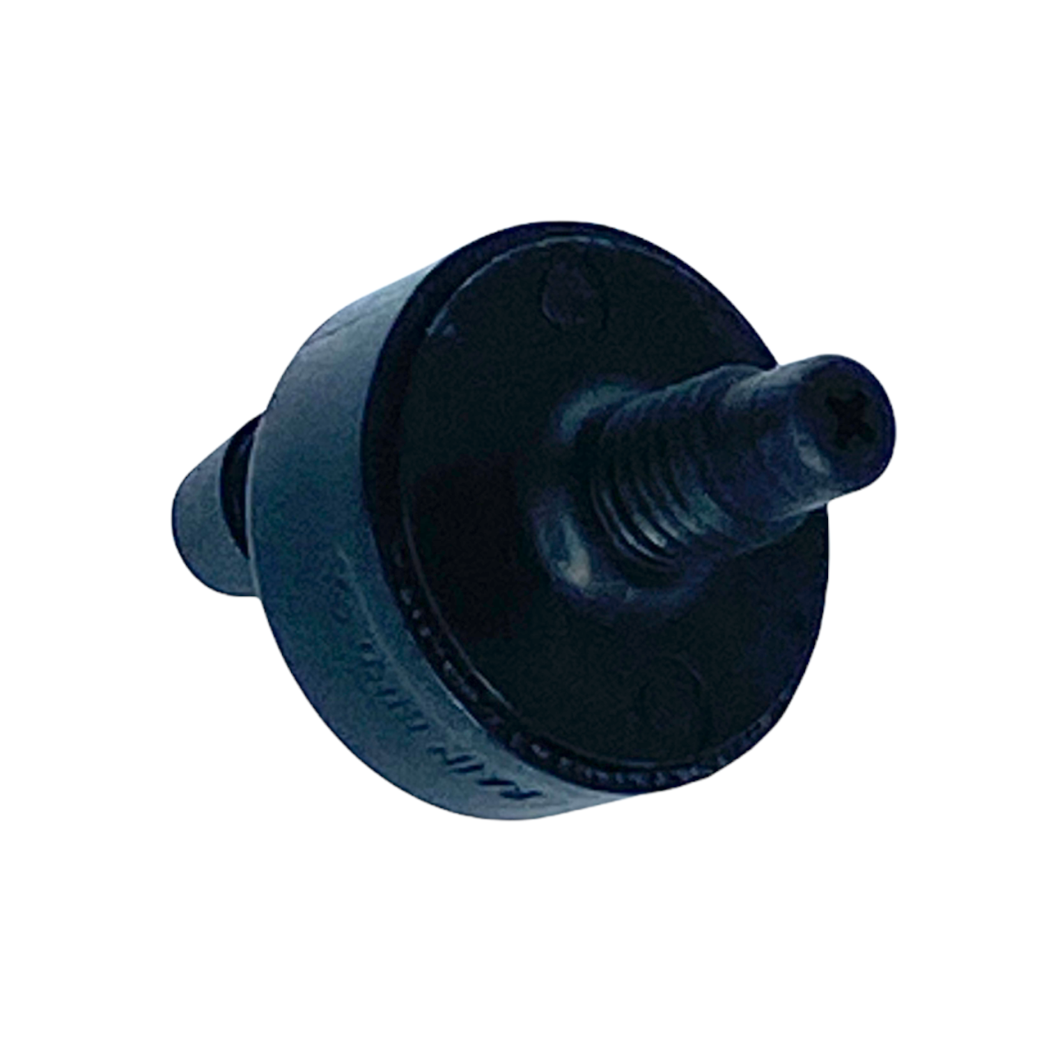 Top-angle image of the XB10PC1032 pressure-compensating emitter with threaded 10-32 inlet and barb outlet for secure 1/4" tubing attachment.