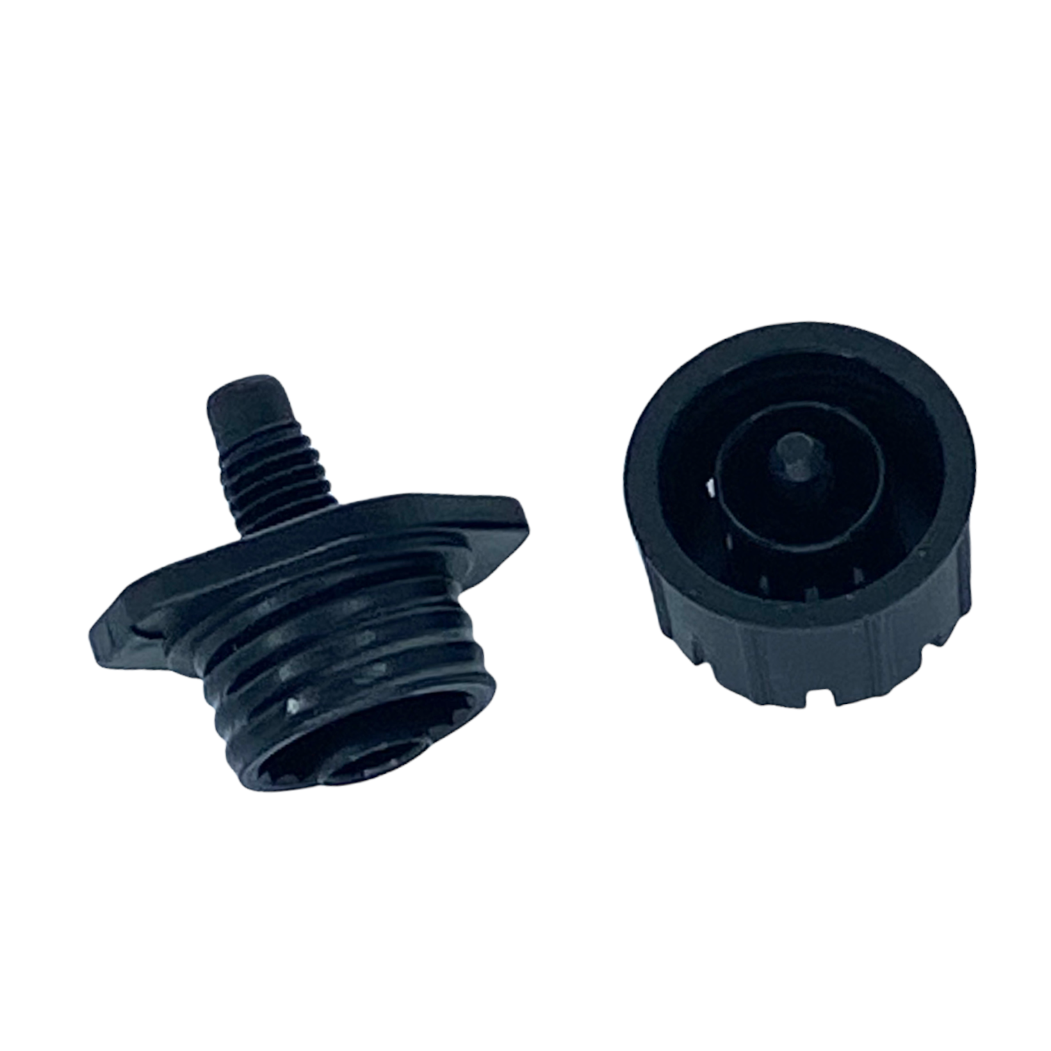 Close-up of Rain Bird SXB180 Xeri-Bubbler cap and inlet threads highlighting easy-clean design and adjustable flow feature.