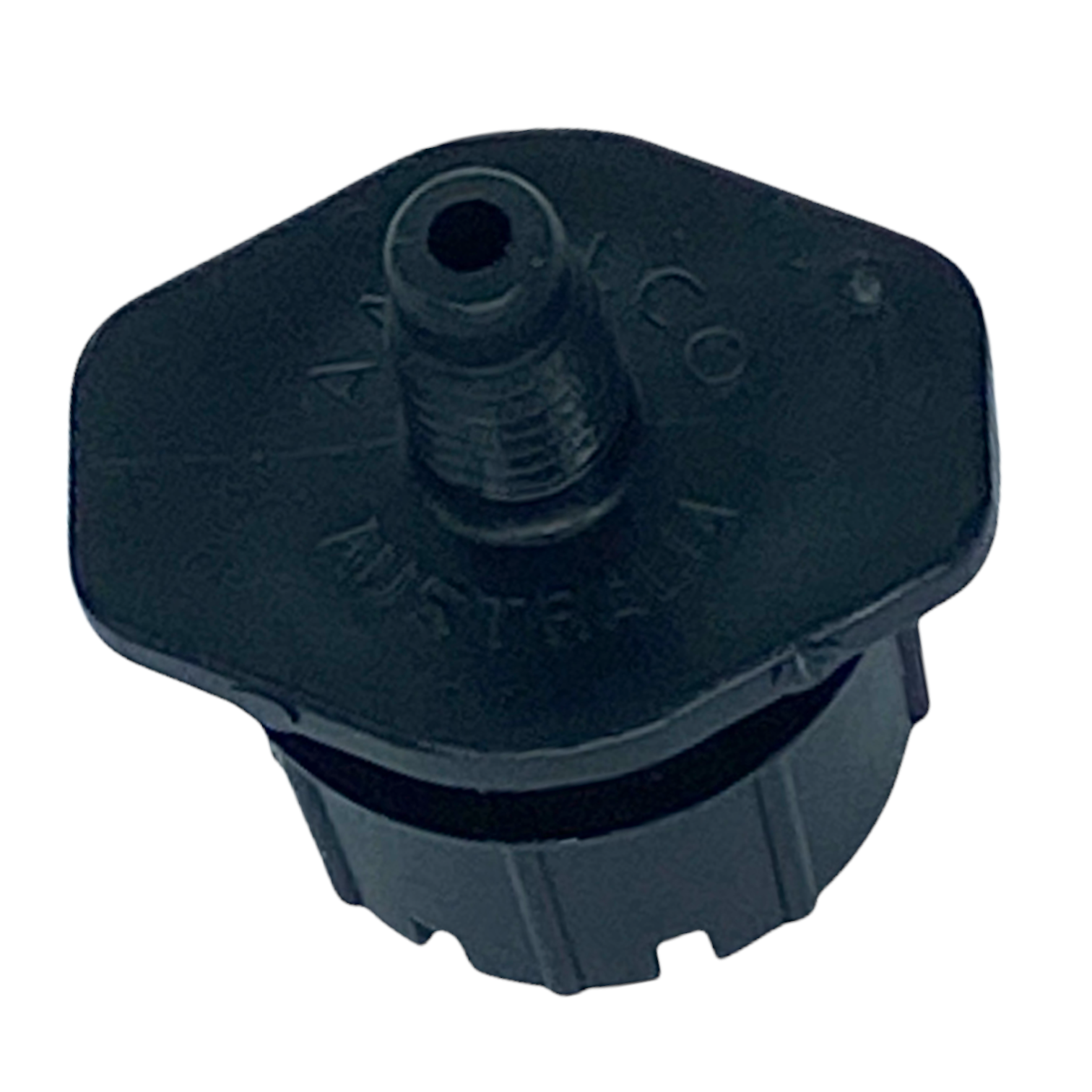 Angled view of Rain Bird SXB180 Xeri-Bubbler illustrating five-stream half-circle outlets and durable UV-resistant plastic body.