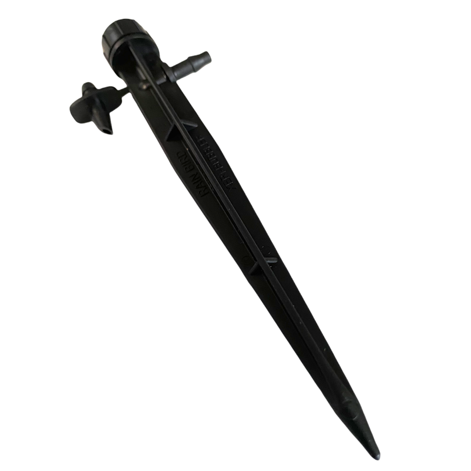 Rain Bird SXB180SPYK Xeri-Bubbler with 5" mounting spike and barb coupler shown on white background, product photo, front view.