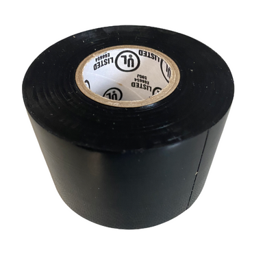 Close-up of American Granby black vinyl electrical tape roll, showing 2-inch width, 60-foot length and edge detail.
