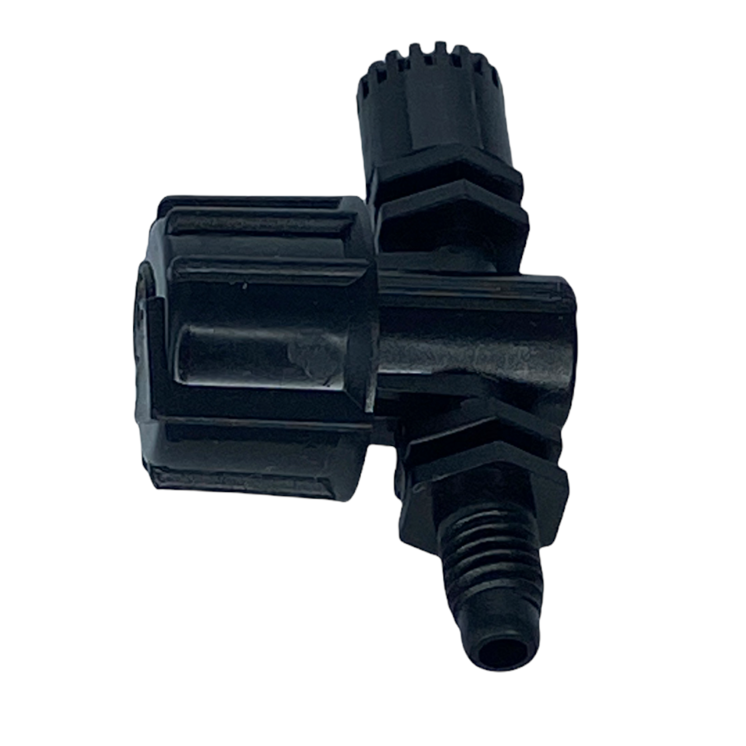 Underside view of Rain Bird XS360 showing 10-32 self-tapping thread inlet and spray nozzle geometry for even distribution.