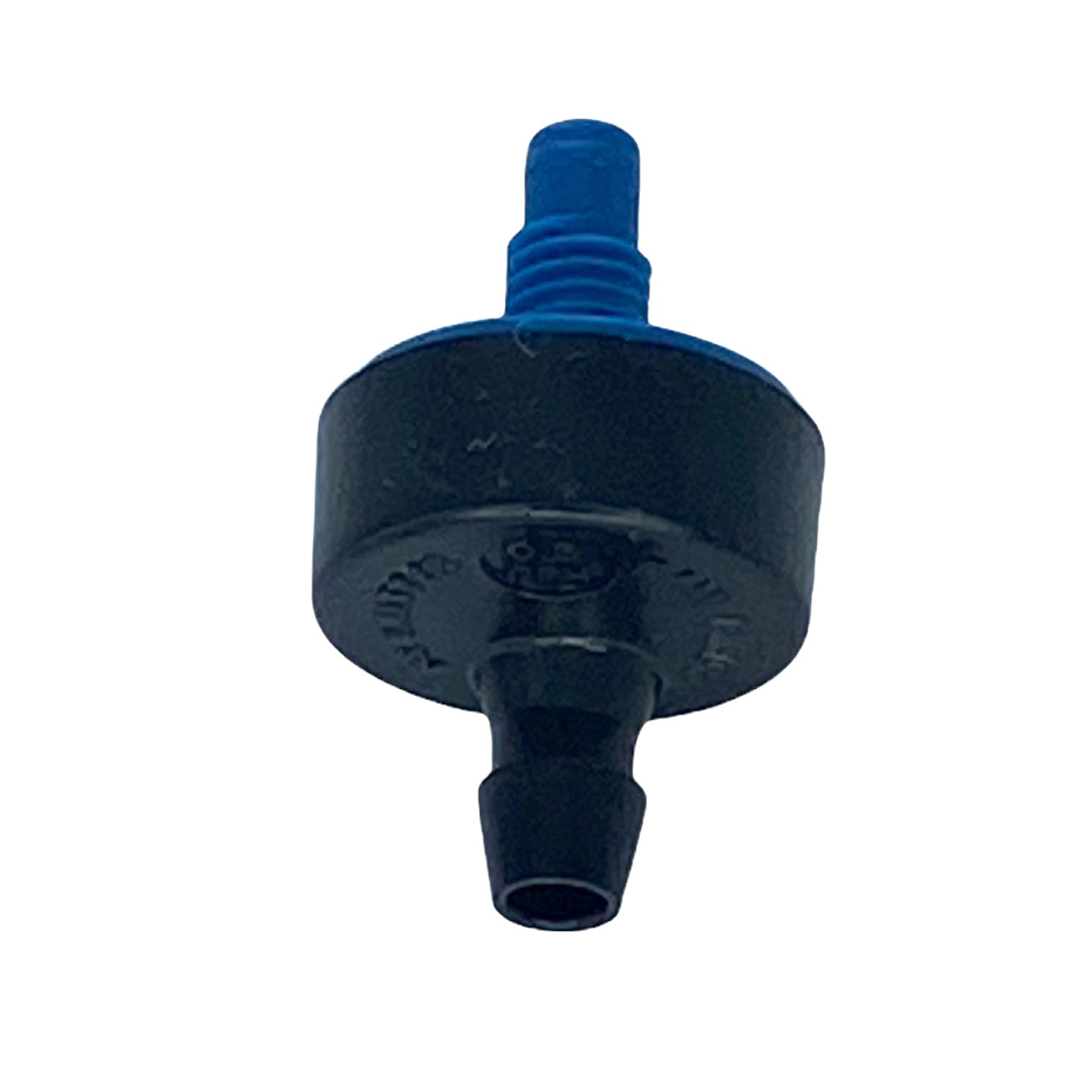 Pack shot of Rain Bird XB05PC1032 Xeri-Bug 0.5 GPH threaded emitters, blue units shown individually to illustrate scale and installation points